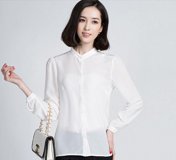 女士白色長(zhǎng)袖雪紡襯衫